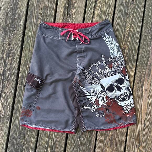 Vintage y2k billabong grey and red skull design board shorts - Picture 1 of 8
